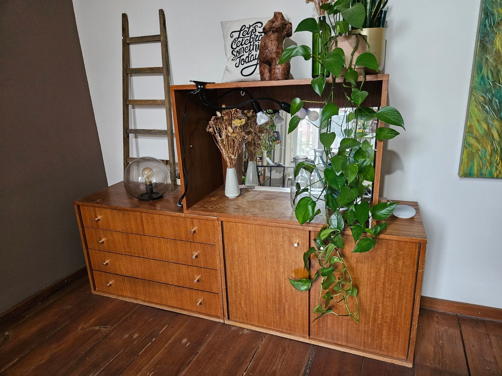Vintage kastenset fineer – 3 modulaire delen, elk 88x61cm, Ophalen