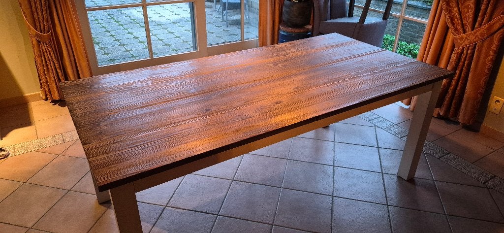 Massief houten eettafel 200 x 100 cm, Huis en Inrichting, Ophalen, Gebruikt, 200 cm of meer, 50 tot 100 cm