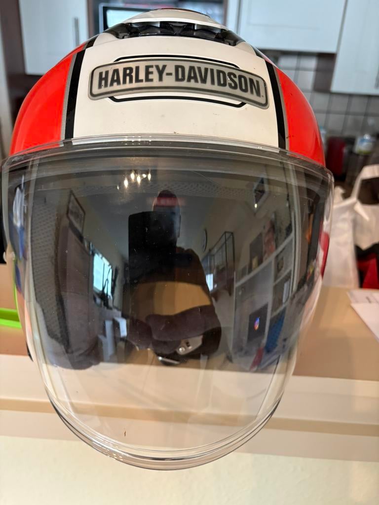 Casque de moto couleur blanc/orange, Femmes, Seconde main, Enlèvement ou Envoi, Shoei