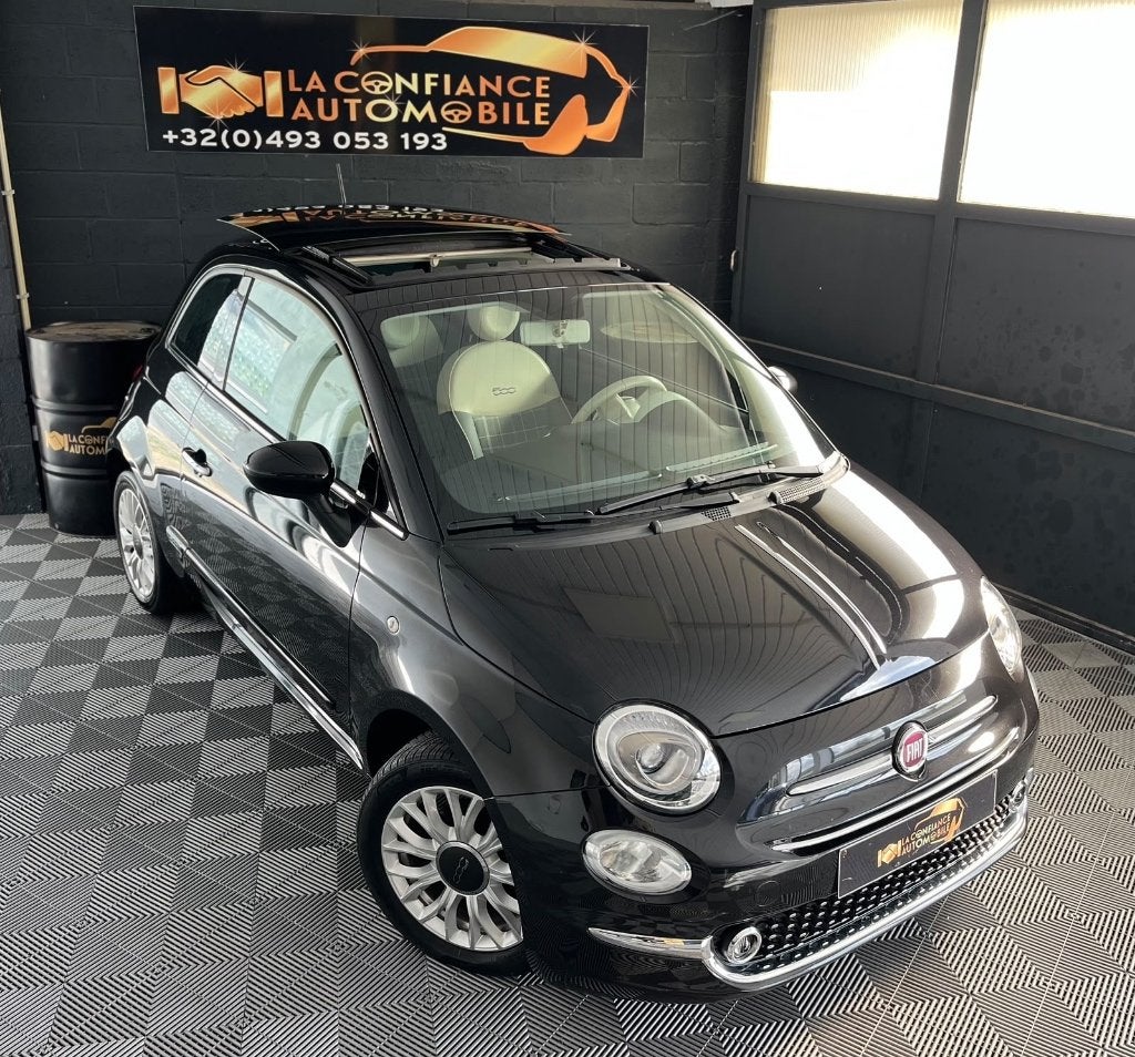 Fiat 500 1.2i Lounge 1e eigenaarsgarantie 12 maanden, Voorwielaandrijving, 4 cilinders, Leder en Stof, Zwart