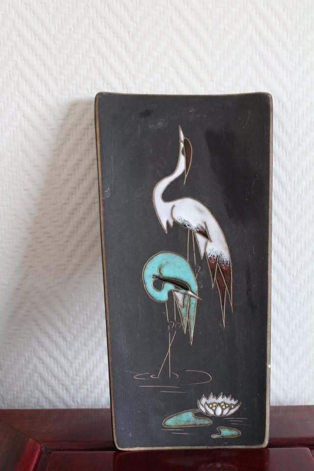 Ruscha, vintage céramique.  Hérons aux fleurs de lotus., Antiquités & Art, Enlèvement ou Envoi