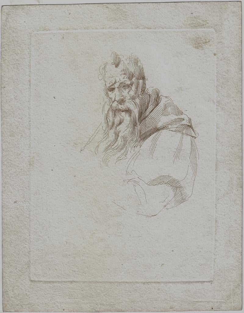 Franse Maker 19e eeuw ets "Schets Oude Man met Lange Baard", Antiek en Kunst, Ophalen, 1800 - 1899, Ets, Portret