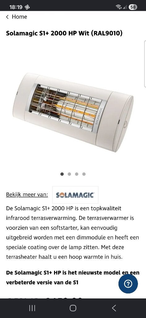 Solamagic s1+ 2000w wit terrasverwarming., Ophalen, Minder dan 30 cm, Overige typen, Nieuw