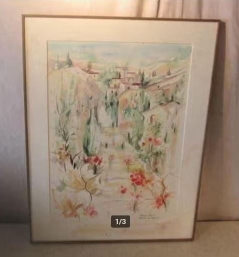 Mooi Geschilderd Aquarel 'Zuiders Dorpje' - Monique Raise, Antiek en Kunst, Kunst | Schilderijen | Klassiek, Ophalen of Verzenden