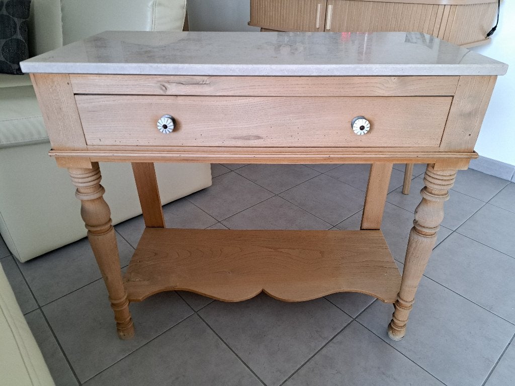 Mooi oud bijzettafeltje, Enlèvement, Utilisé, 75 cm ou plus, Rectangulaire