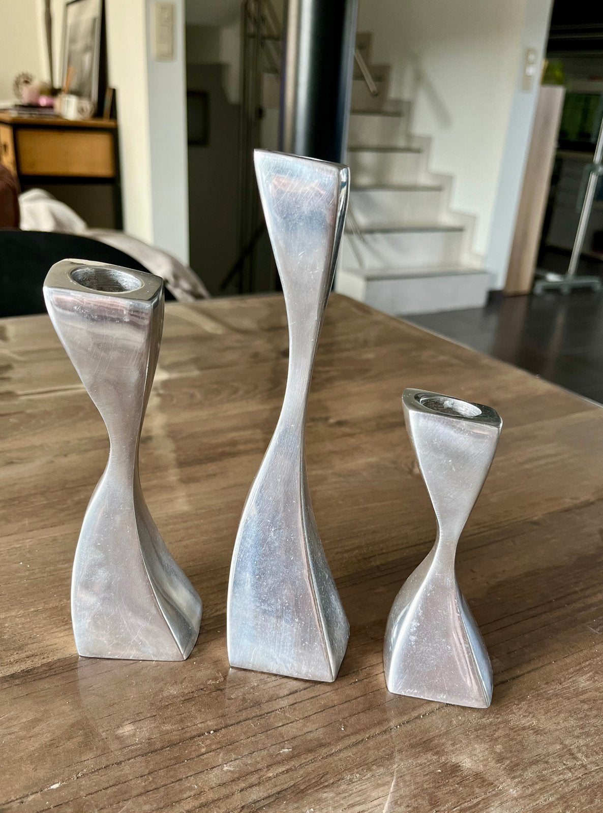 Set de 3 bougeoirs en aluminium, Enlèvement, Utilisé