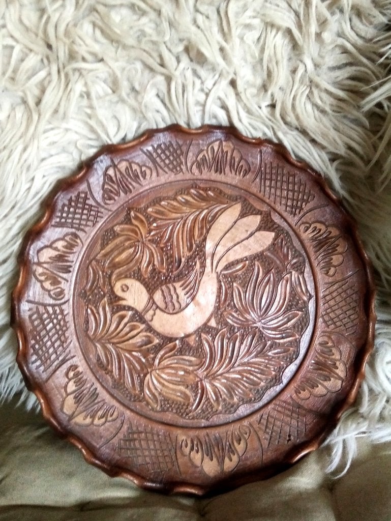 Assiette murale, assiette décorative art populaire, 25 cm, Vintage, Panneau mural, Brun