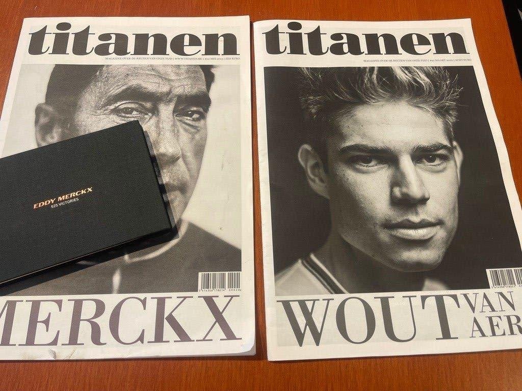 sportboeken titanen eddy merckx 525 wout van aert, Verzenden, Zo goed als nieuw, Lopen en Fietsen