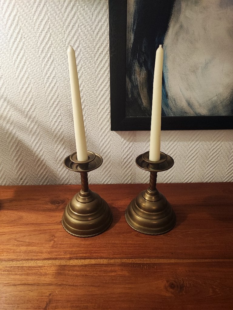 Deux magnifiques chandeliers en cuivre/laiton en bon état, Enlèvement ou Envoi, Cuivre