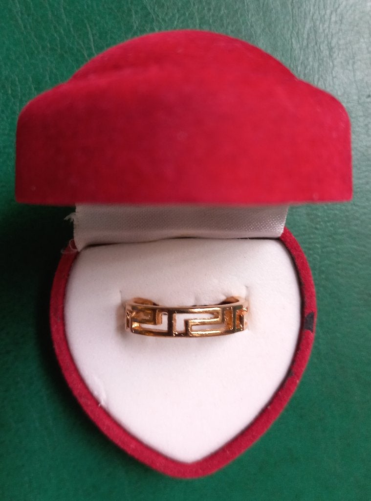 Ring - goudkleurig - geometrisch patroon (NIEUW), Nieuw, Ophalen of Verzenden, Kleiner dan 17, Dame
