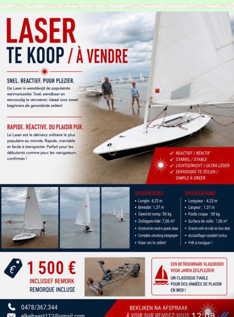 laser met trailer te koop, Watersport en Boten, Ophalen, Zo goed als nieuw