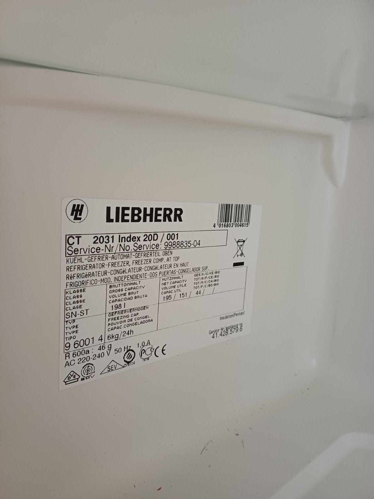liebherr frigo&diepvries, Electroménager, Congélateurs, Moins de 60 cm, 120 à 140 cm, Enlèvement, Utilisé