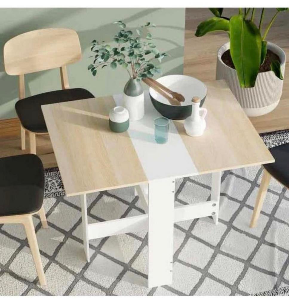 Homcom keukentafel eettafel opvouwbaar NIEUW wit-hout kleur, Huis en Inrichting, 100 tot 150 cm, Eikenhout, Nieuw, Rechthoekig