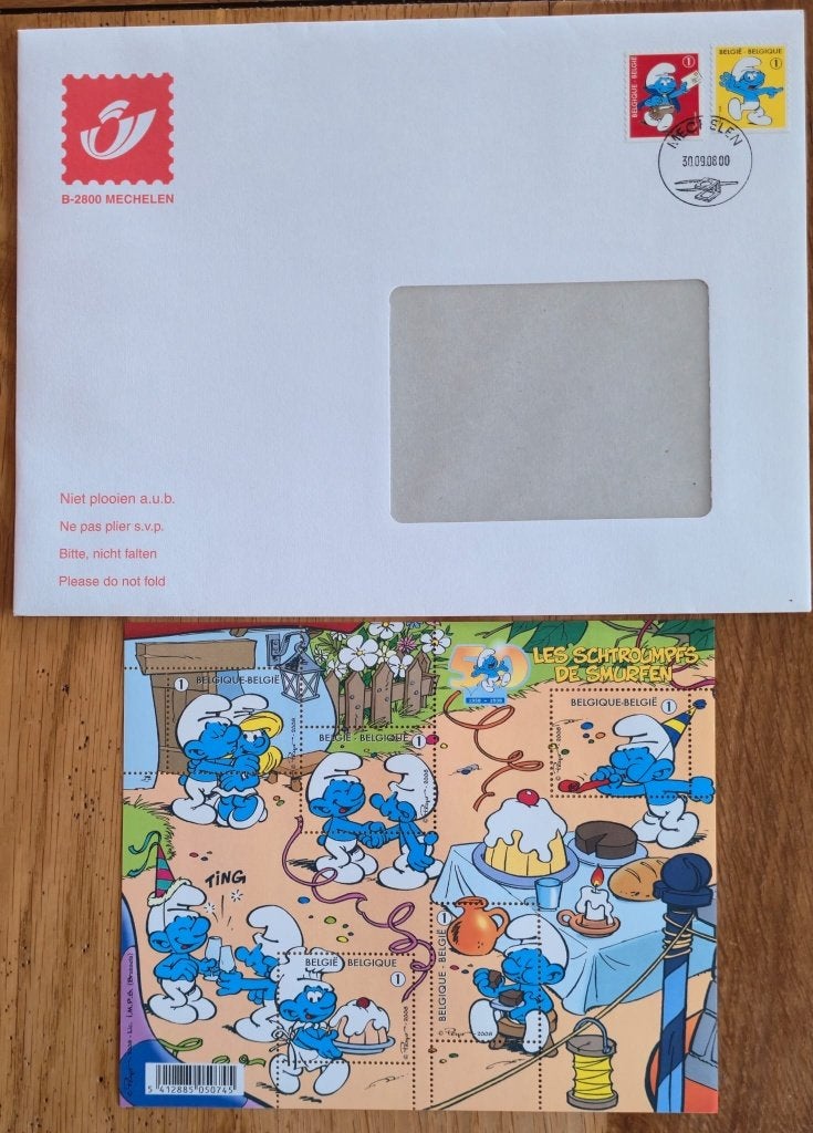 2018-FEUILLET - 60 ans des Schtroumpfs -enveloppe Mechelen, Enlèvement ou Envoi, Schtroumpfs