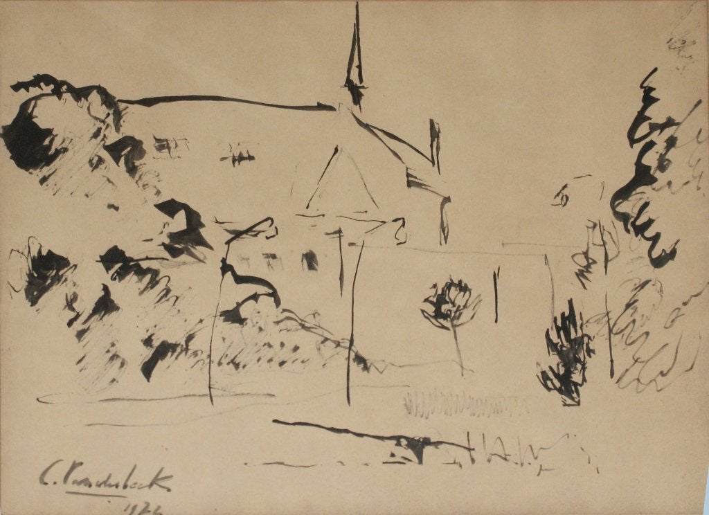Cecilia Vanderbeek (1931-1999): Dorpszicht 1971 (47 x 41 cm), Antiquités & Art, Art | Peinture | Classique, Enlèvement ou Envoi