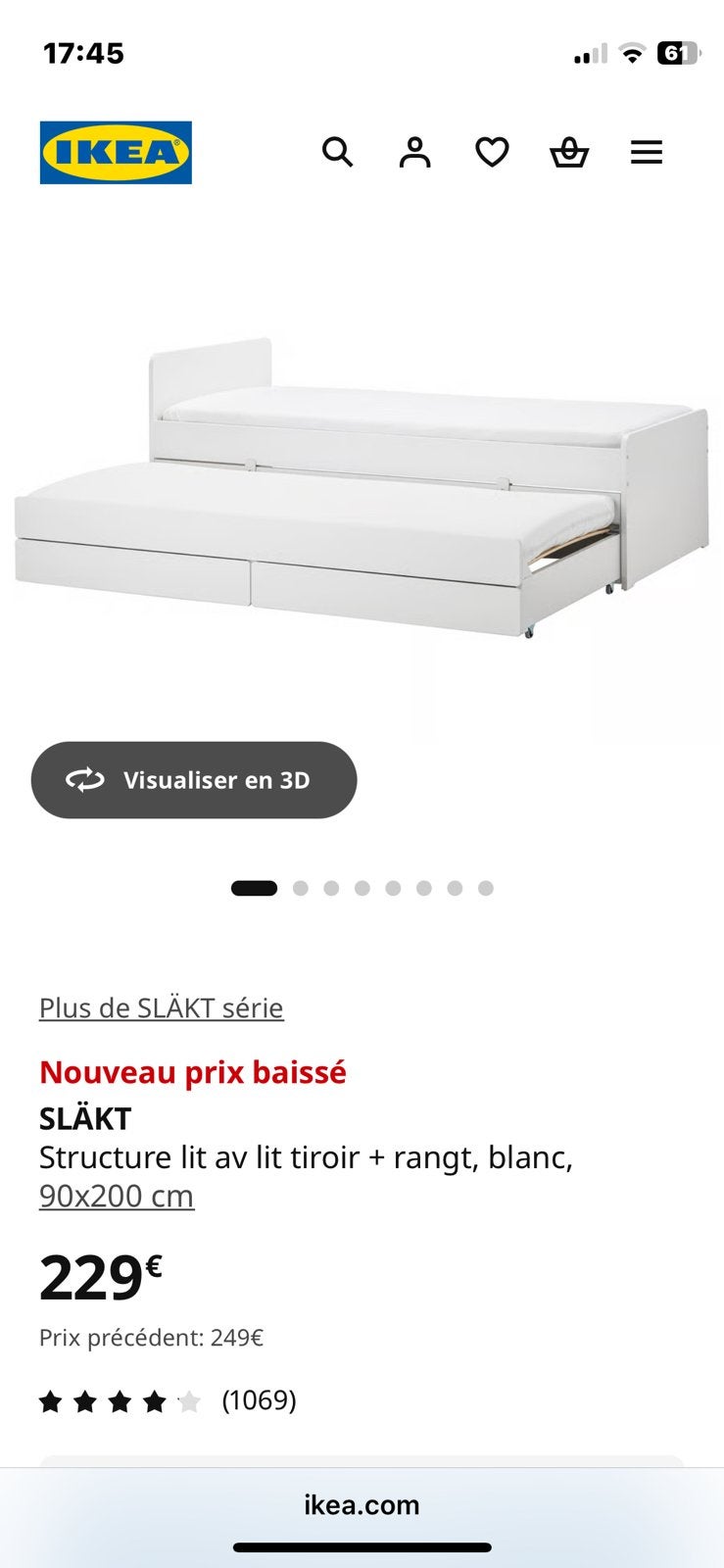 Lit ikea  slakt structure lit avec tiroir + rangt, 90 cm, Comme neuf, Enlèvement, Classique