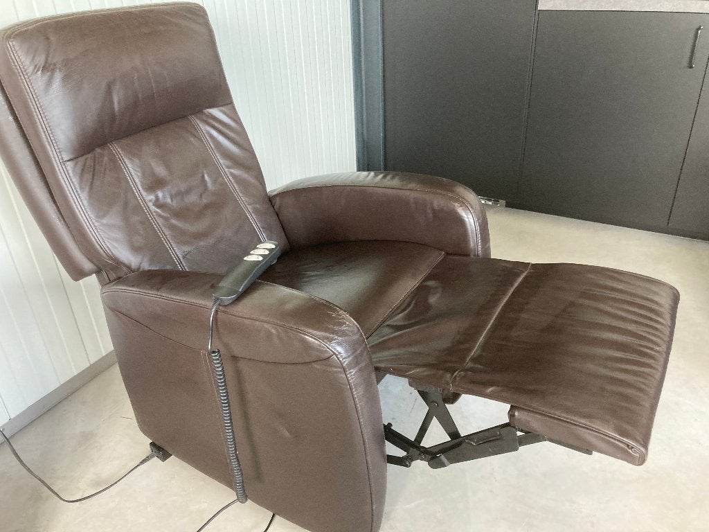 donker bruine leder relax stoel, Enlèvement, Comme neuf