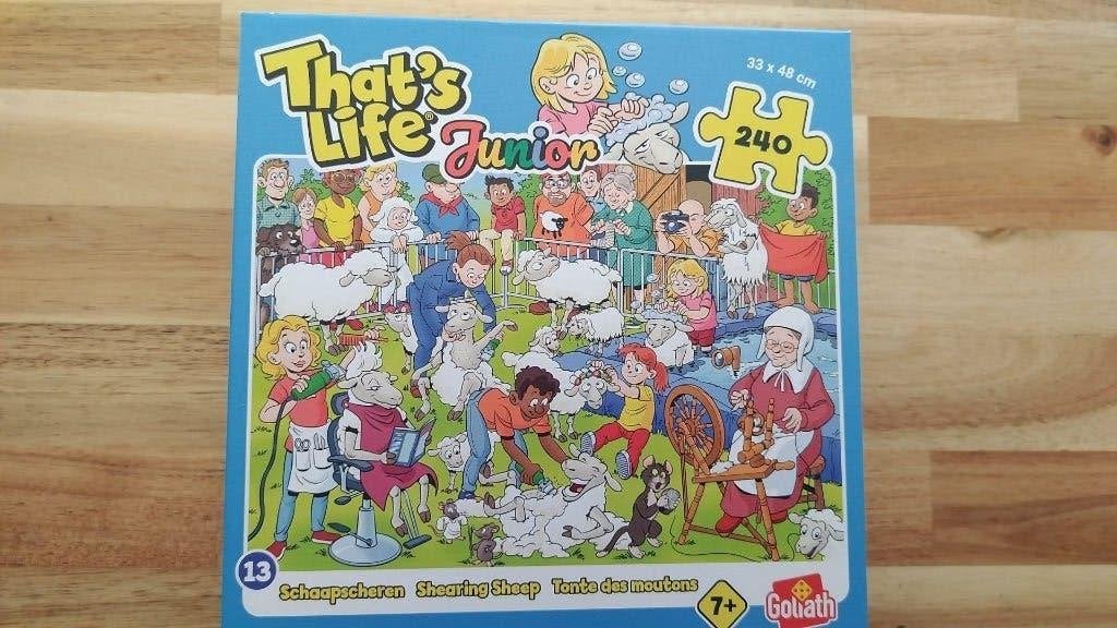 That's life junior puzzel 240stuks Schaapscheren, Ophalen of Verzenden, Minder dan 500 stukjes, Zo goed als nieuw, Legpuzzel