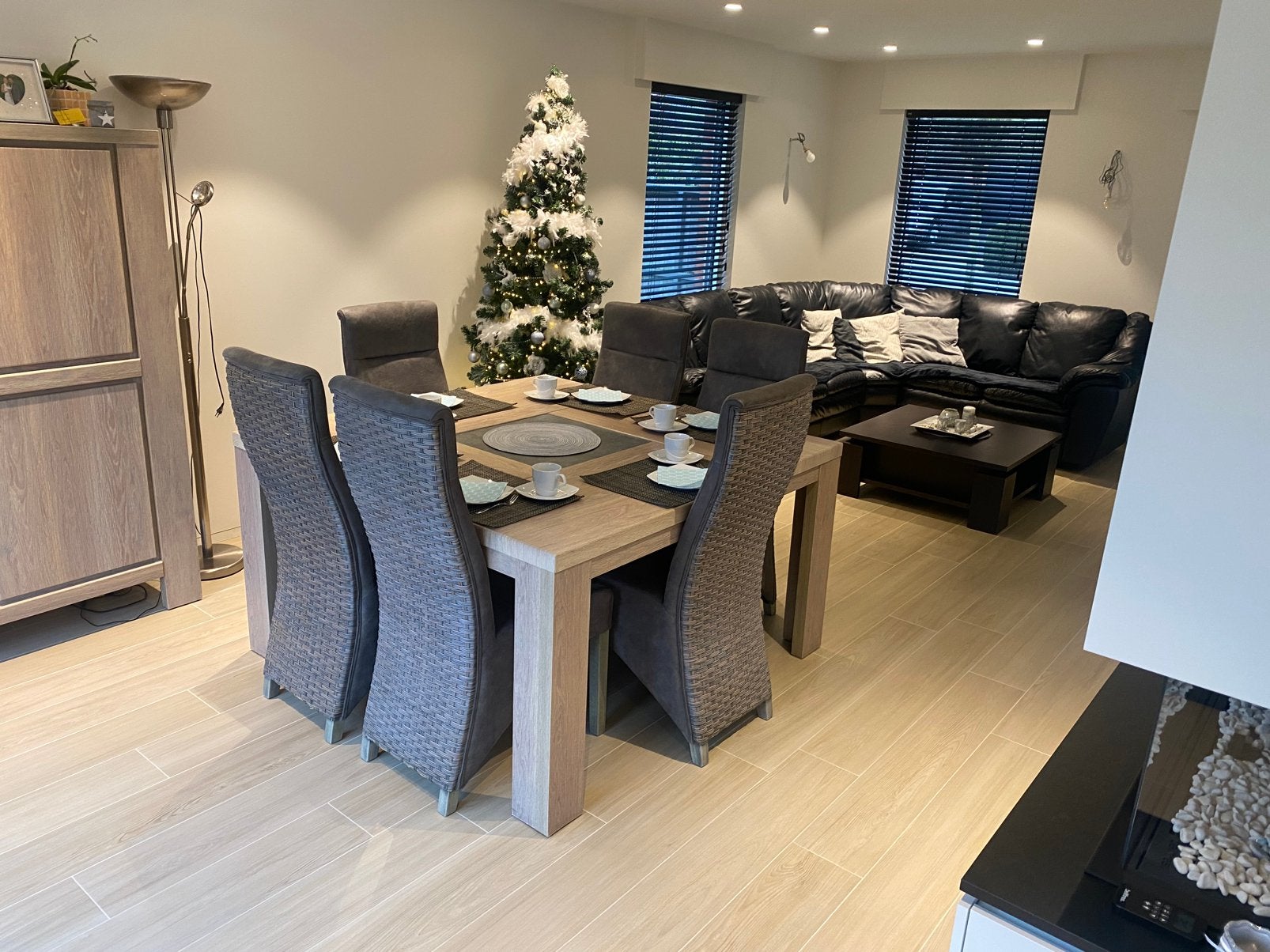 Tafel met 6 stoelen Bieden, Huis en Inrichting, Tafels | Eettafels, Ophalen, Gebruikt, Vijf personen of meer, Vierkant