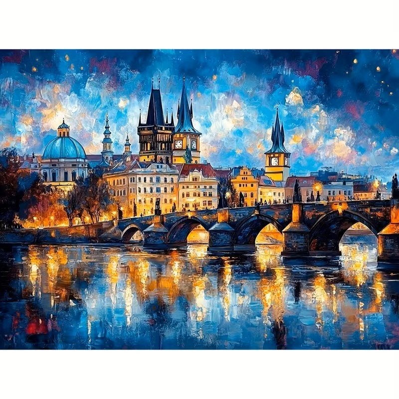 50x40cm Diamond Painting Charles brug Praag (vierkant) nr 5, Verzenden, Gebouwen, Nieuw, Meerkleurig