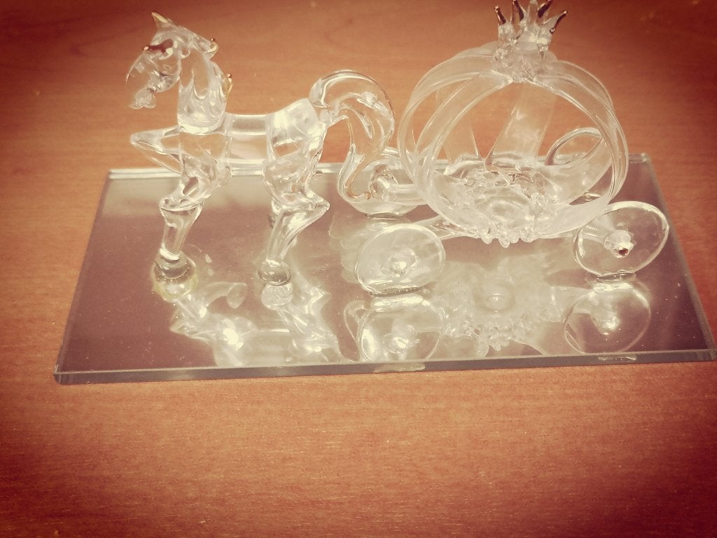 Cheval et calèche en verre sur miroir, Enlèvement ou Envoi