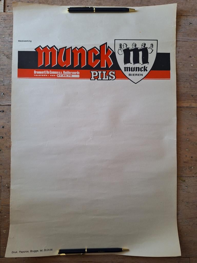 Oude affiche Munck Pils brouwerij De Gomme Ruddervoorde, Ophalen of Verzenden