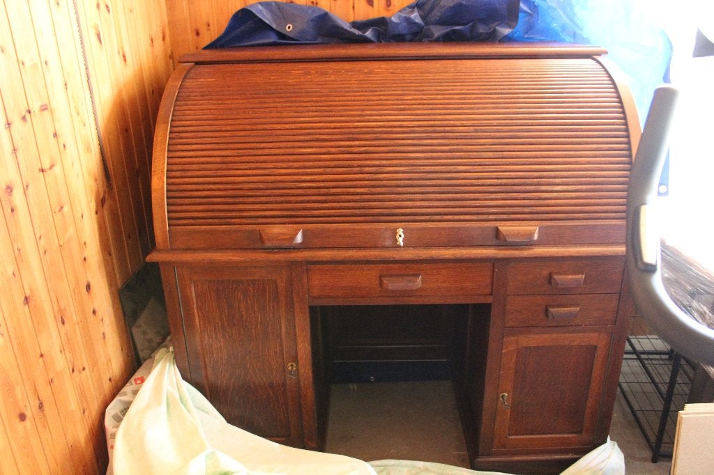 Ancien bureau à volets, belle essence de bois., Maison & Meubles, Vintage, Comme neuf, Brun, Bois