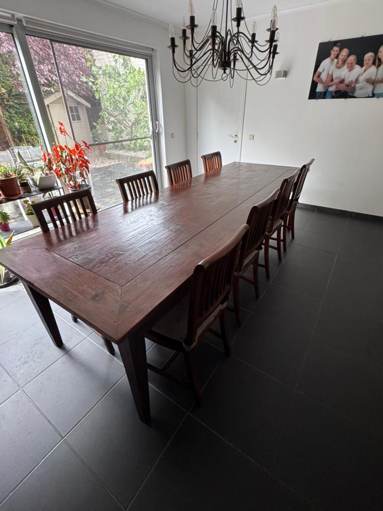 Tafel met stoelen, Huis en Inrichting, Tafels | Eettafels, Ophalen, Gebruikt, Eikenhout, 200 cm of meer