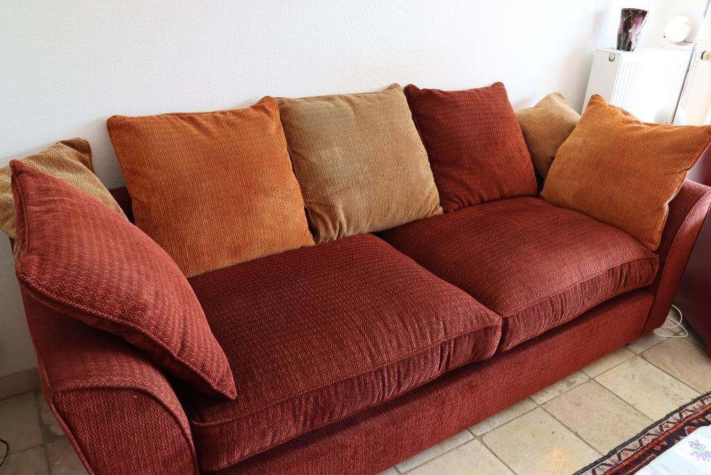 Driezit in stof, Huis en Inrichting, Ophalen, Gebruikt, 75 tot 100 cm, Rechte bank