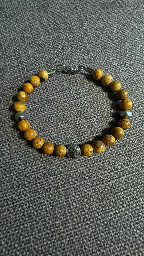 Bracelet Homme Robuste en Pierres Naturelles Jaspe et Acier, Bijoux, Sacs & Beauté, Bracelets, Neuf, Avec bracelets à breloques ou perles