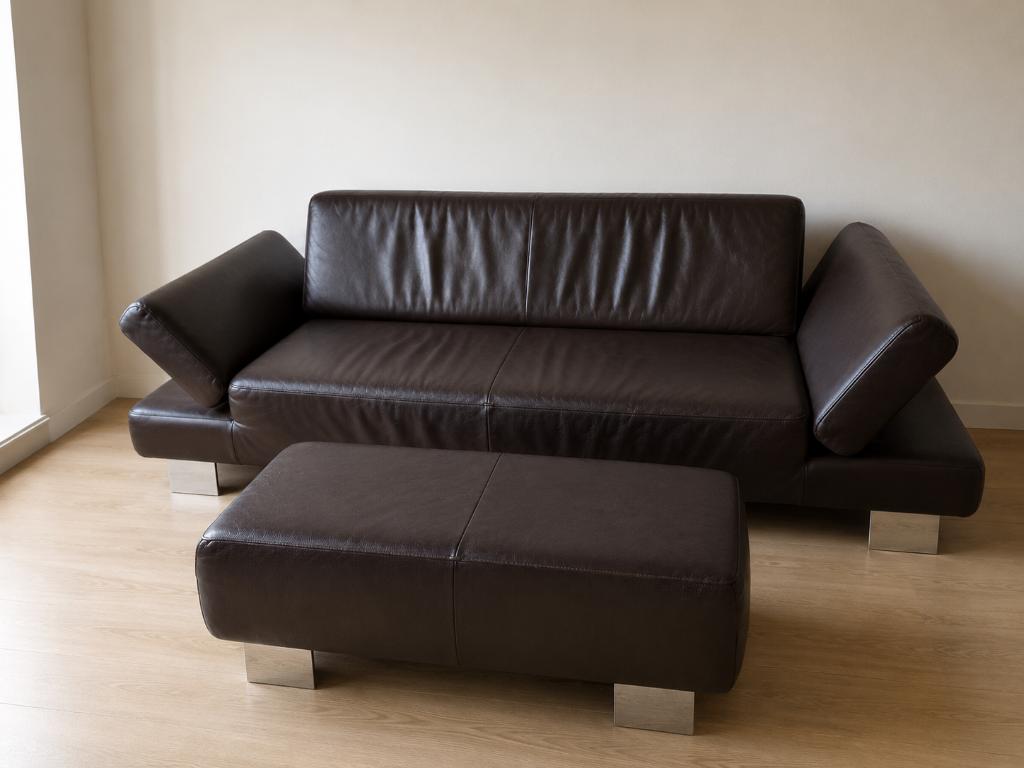 W. Schillig leren design zetel + pouf (donkerbruin), Modern, tijdloos, 200 à 250 cm, Banc droit, Enlèvement