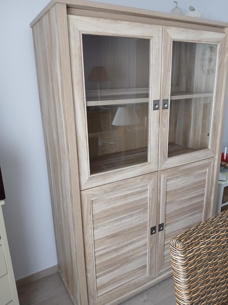 Eettafel 6 stoelen en vitrinekast kan ook afzonderlijk, Huis en Inrichting, Kasten | Buffetkasten, Ophalen, Glas