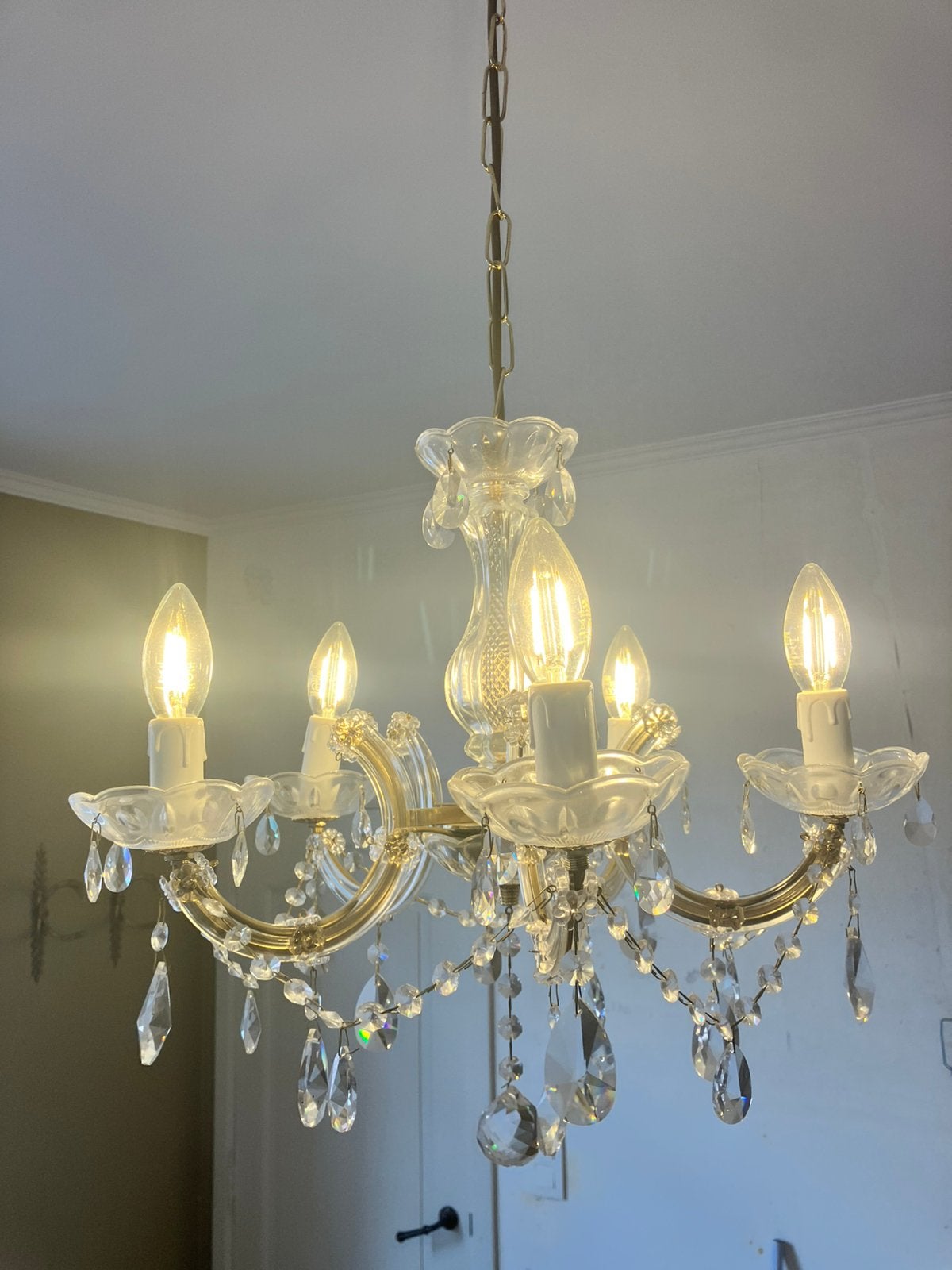 Kroonluchter 5 lampen met Swarovski Kristallen, Ophalen, Zo goed als nieuw