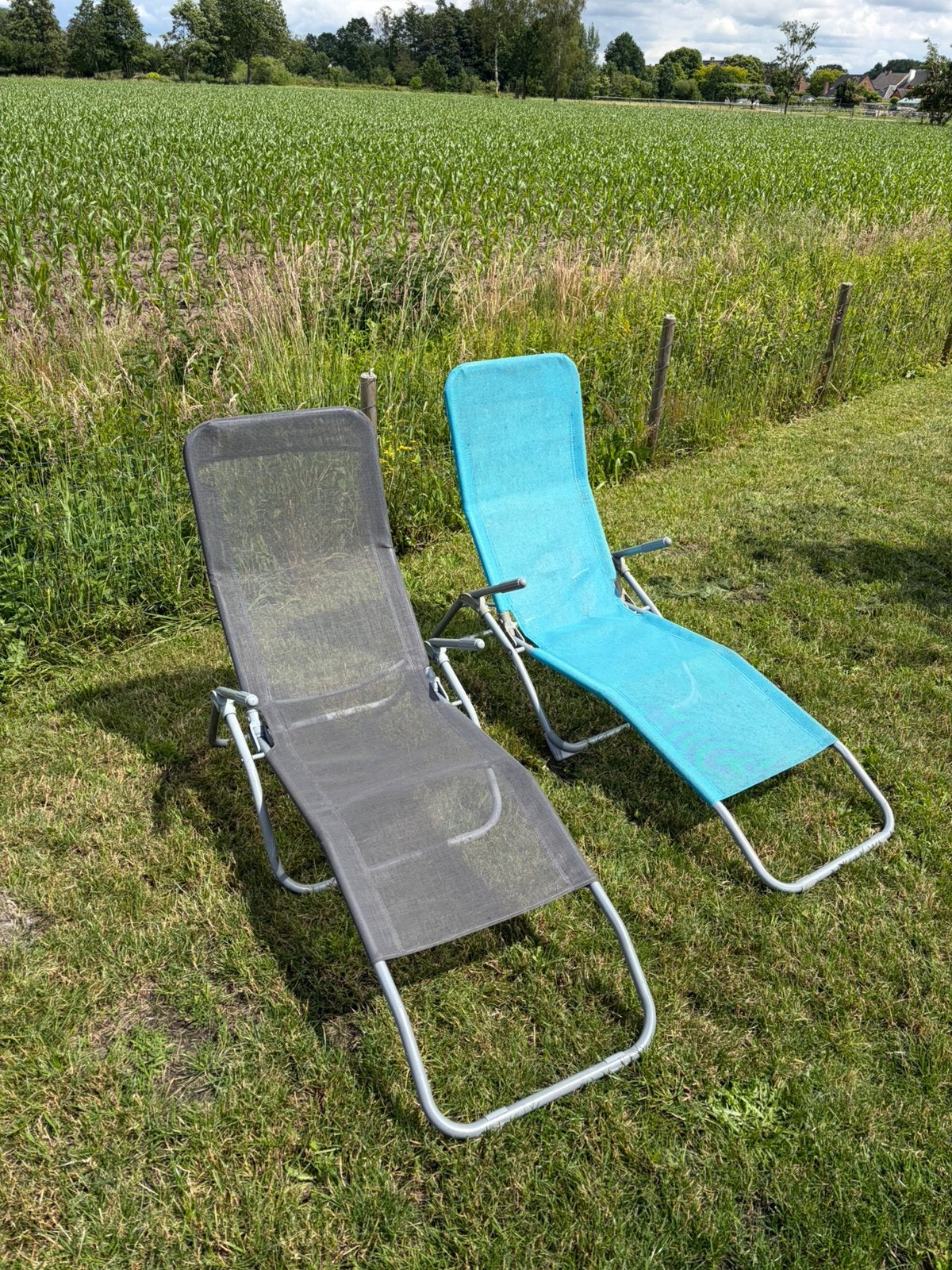 2 ligstoelen voor buiten, Tuin en Terras, Ophalen, Gebruikt, Aluminium