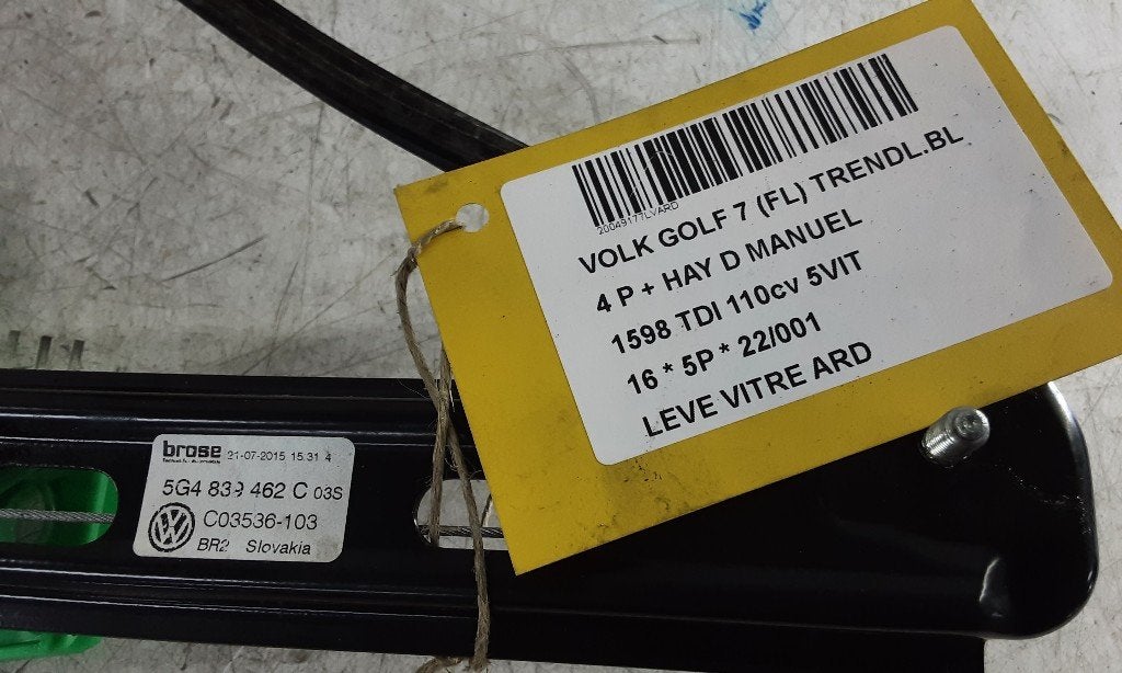 RAAMMECHANIEK RECHTS ACHTER Golf VII (AUA) (5G4839462C), Gebruikt, Volkswagen