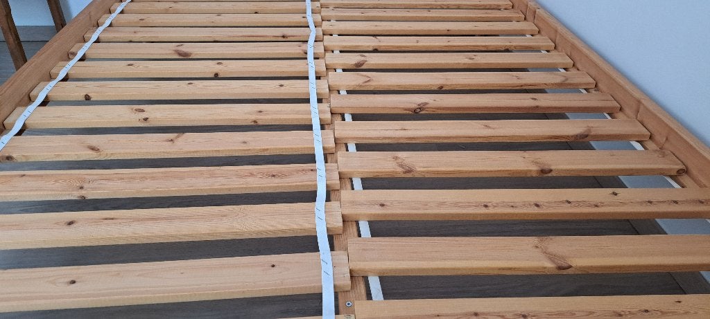 2-persoonsbed lattenbodem, Huis en Inrichting, Slaapkamer | Bedden, Ophalen, Gebruikt, Bruin, 140 cm