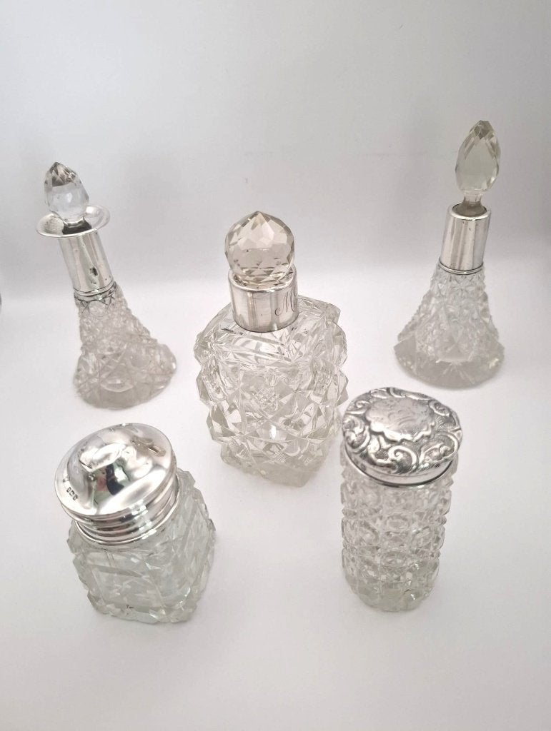 Ensemble de coiffeuse ancien en cristal et argent, Antiquités & Art, Enlèvement ou Envoi