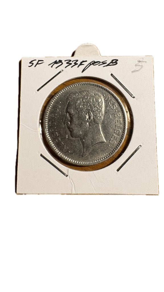 ALBERT I: 5 FRANC 1 BELGA 1933F Positie B, Postzegels en Munten, Ophalen of Verzenden