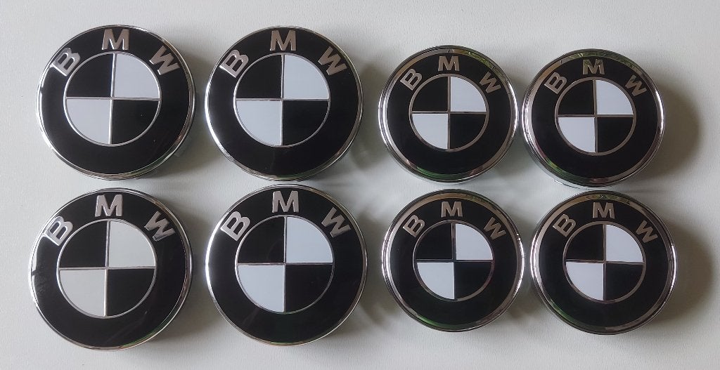 Lot 4 caches moyeux BMW Logos noir/blanc Centre de roue, Autos : Divers, Tuning & Styling, Enlèvement ou Envoi