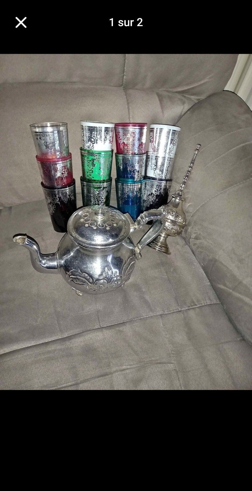 Lot théière verres et flacons de parfum marocain, Antiquités & Art, Enlèvement