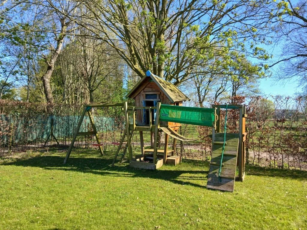 Jungle Gym speeltuig: schommel, huisje, loopbrug, klimwand, Enlèvement, Utilisé, Balançoire