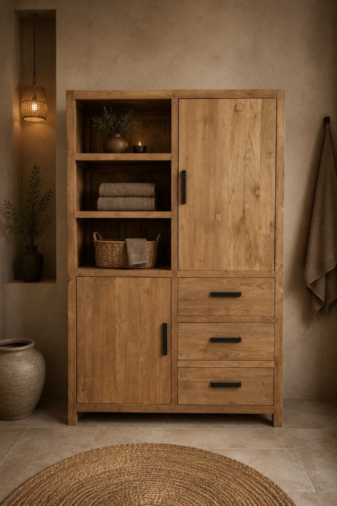 Teak opbergkast 130 breed, Teakhout, Ophalen of Verzenden, Minder dan 150 cm, 150 tot 200 cm