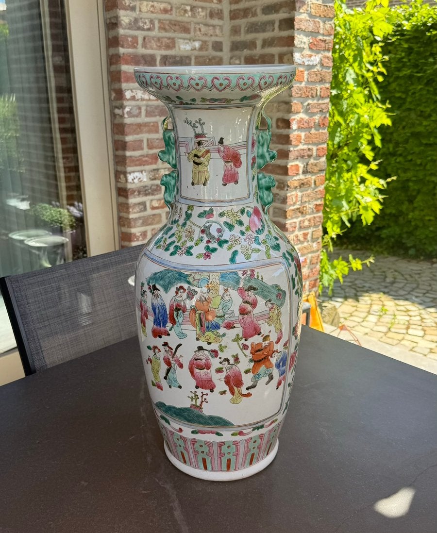 Grand vase chinois porcelaine Canton Famille Rose — 60 cm, Enlèvement