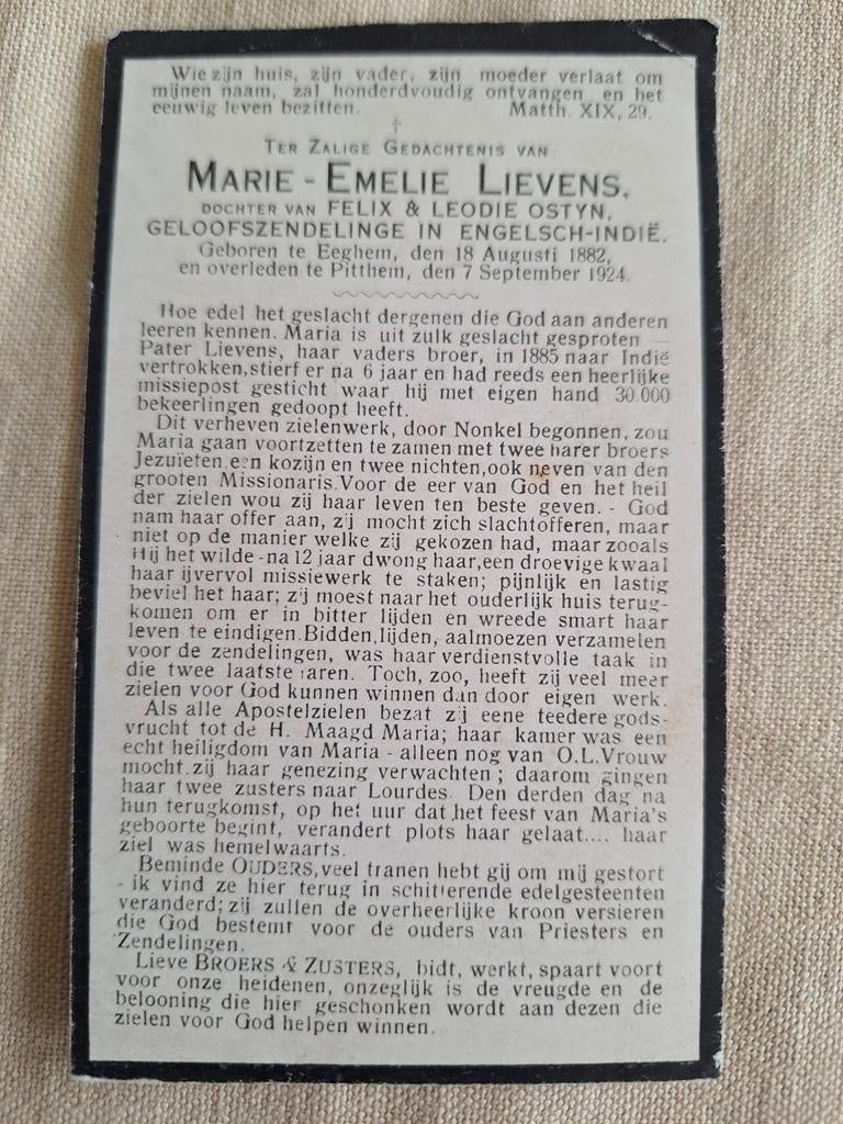 Bidprentje geloofszendelinge in Engels Indië 1882 - 1924, Ophalen of Verzenden, Bidprentje