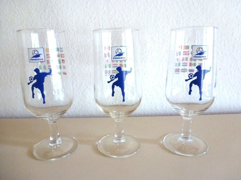 WK Voetbal Frankrijk 1998 - 3 bierglazen, Ophalen, Zo goed als nieuw