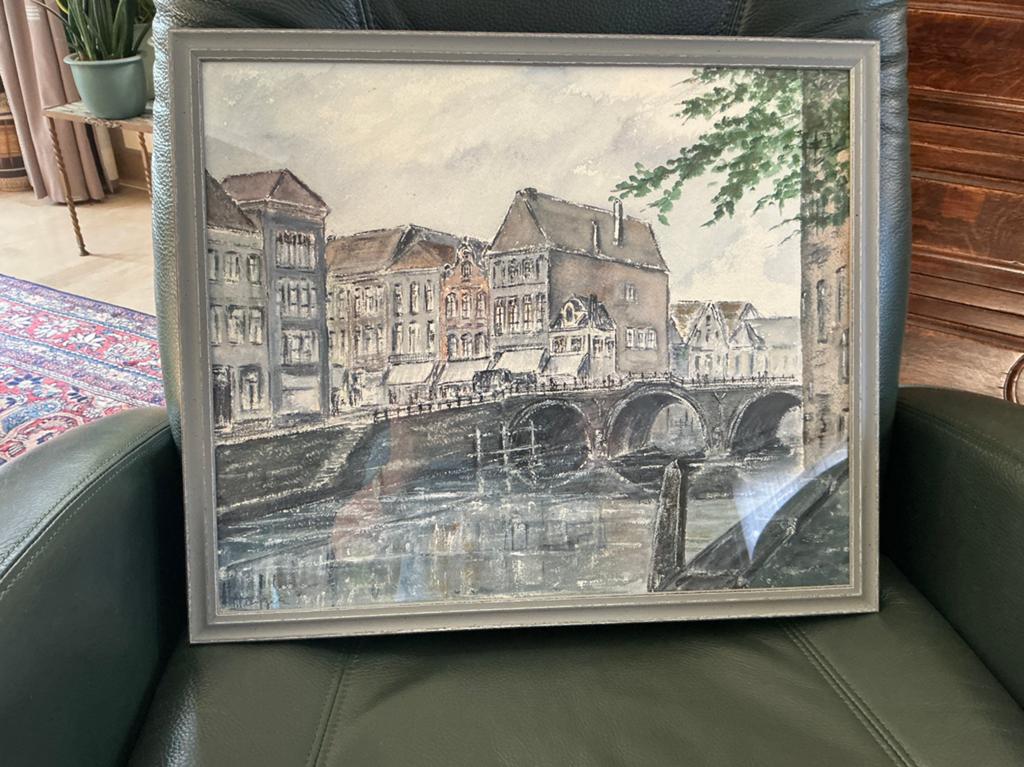 Akwarelle/papier-getekend-Brug over de Dijle in Mechelen ?, Antiek en Kunst, Ophalen
