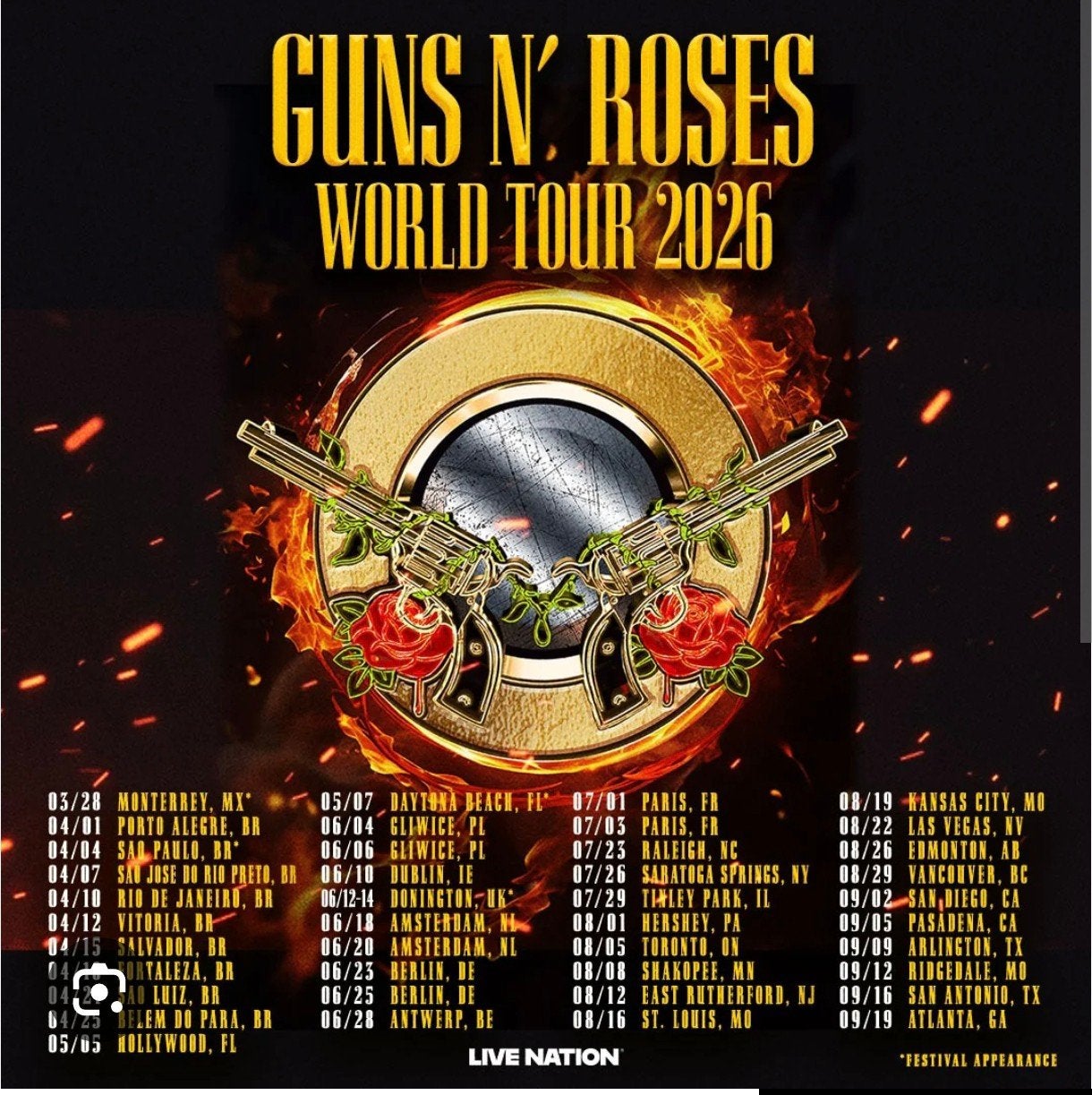 Guns n' roses 28 juin Afas dôme 3 places assises, Juin