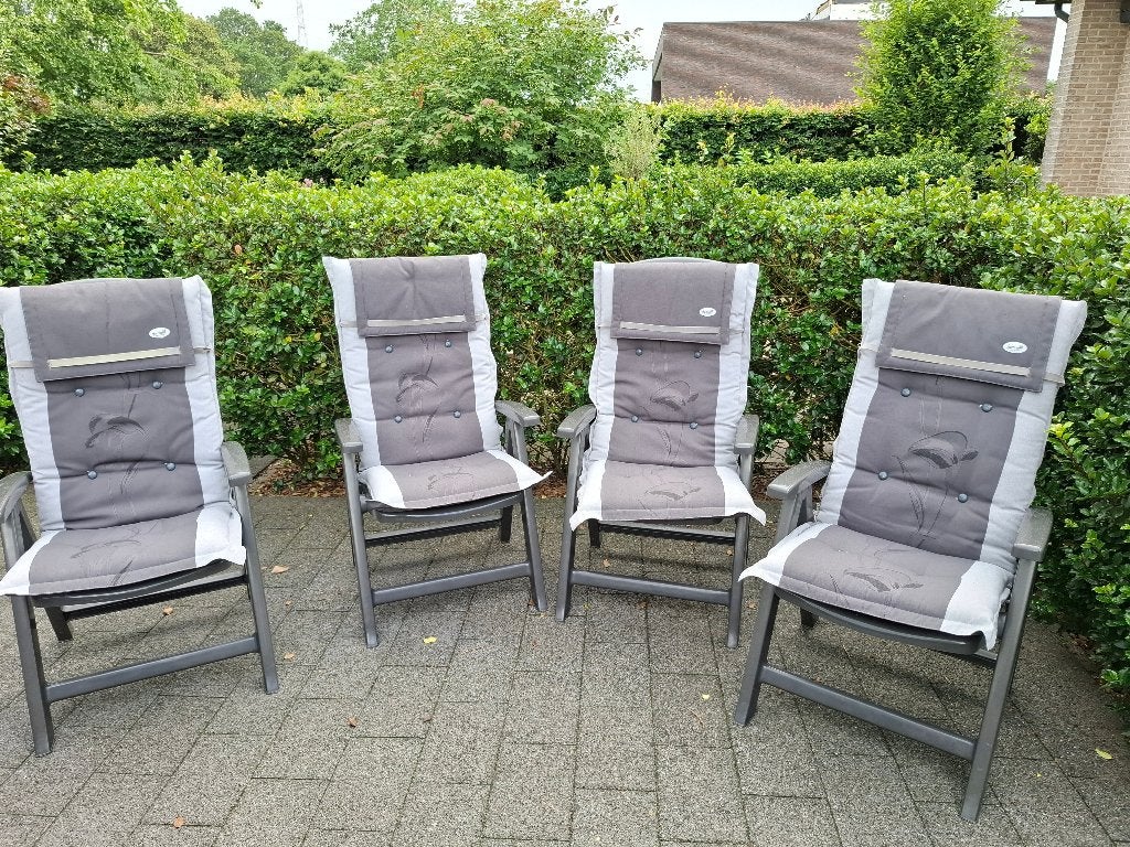tuinstoelen met kussens (4 stuks), Jardin & Terrasse, Chaises de jardin, Enlèvement, Utilisé, Synthétique, Ajustable