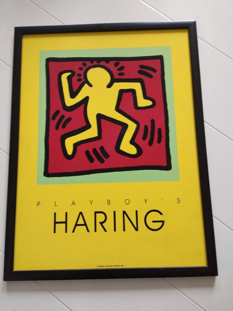 Playboy - Sérigraphie de Keith Haring encadrée 65x50 cm., Antiquités & Art, Sérigraphie, Enlèvement ou Envoi, Personnages et figures fantastiques