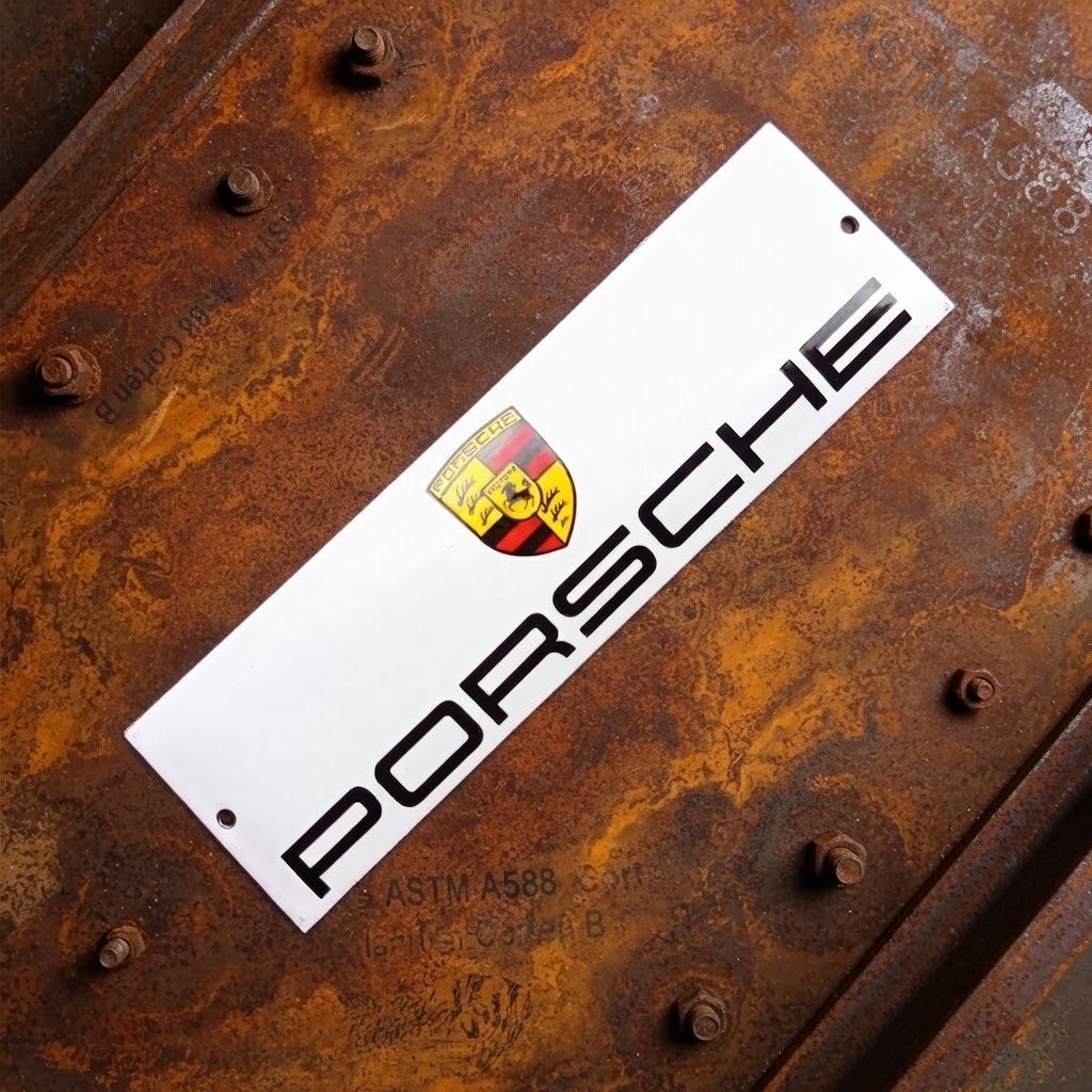 Emaille Reclamebord PORSCHE Garage Dealer Plaque Vintage Oud, Verzenden, Reclamebord